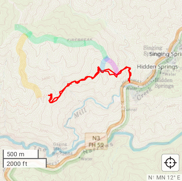 Restored stretch of Fall Creek Trail in red.